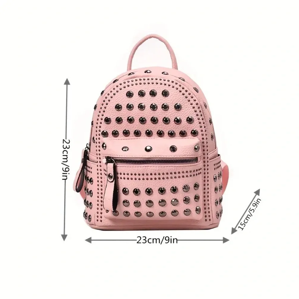 New w/o Tags Mini Rivet Studded Backpack Adjustable Straps Soft Pink two pockets